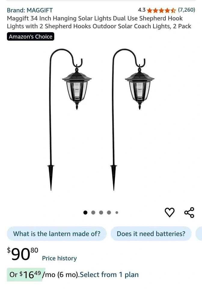 Maggift 34 Inch Hanging Solar Shepherd Hook Lights, 2 Pack