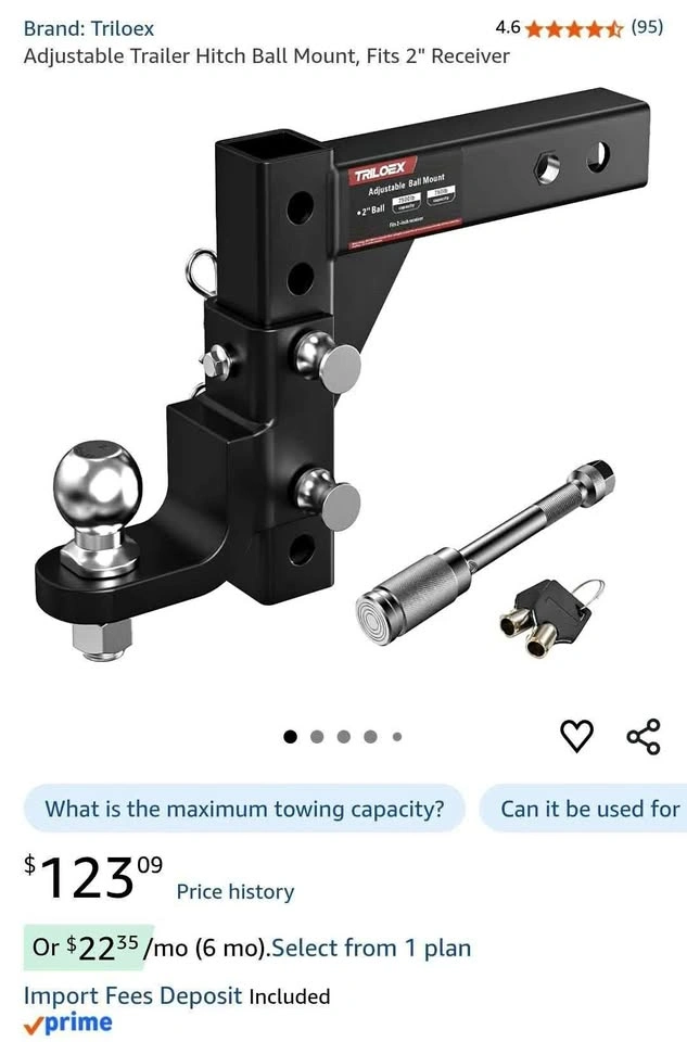 Triloex Adjustable Trailer Hitch Ball Mount