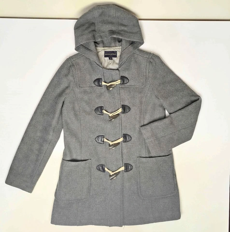 Banana Republic Grey Hooded Duffle Coat