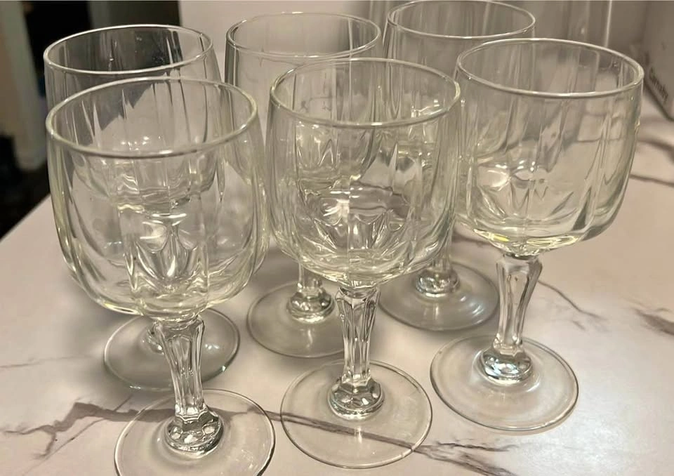 Set of 6 Vintage Paneled Glass Wine Glasses