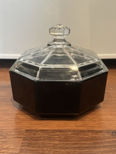 Vtg Arcoroc France Octime Black Glass Trinket Candy Dish