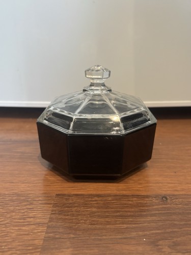 Vtg Arcoroc France Octime Black Glass Trinket Candy Dish - photo 4