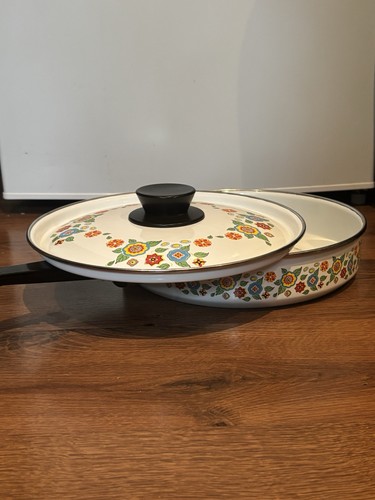 Vintage Retro Floral Enamel Frying Pan with Flower Graphics - photo 5