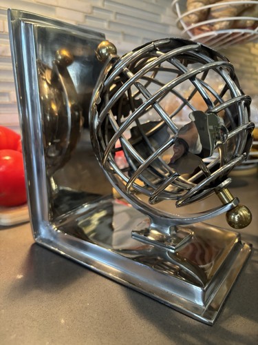 Vintage Chrome Sphere Wire Cage Globe Bookend Sculptural Metal - photo 2