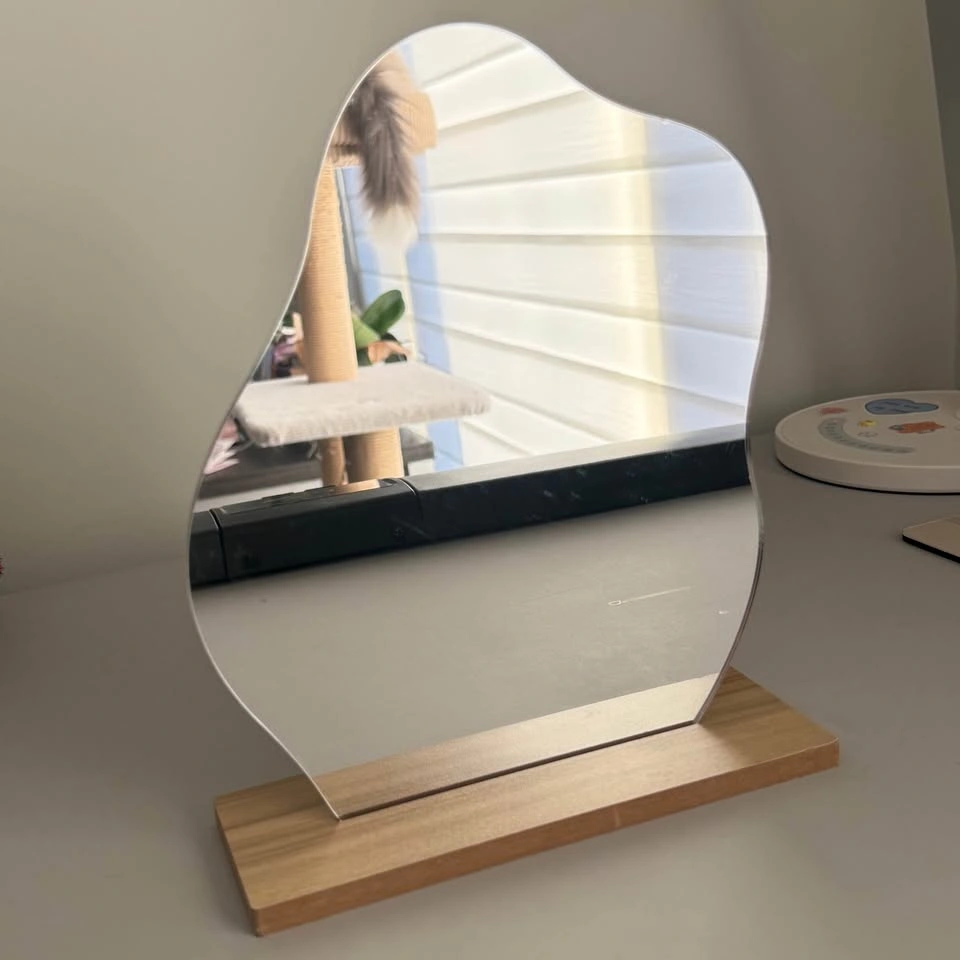 Wavy Irregular Mirror with Wooden Stand - photo 2