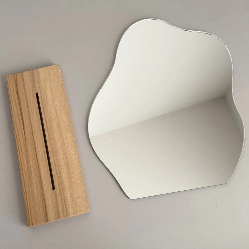 Wavy Irregular Mirror with Wooden Stand - photo 3