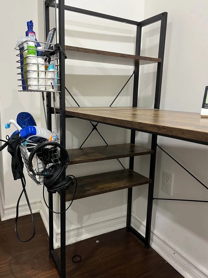 Computer Desk with Shelving and a cushioned chair - photo 3