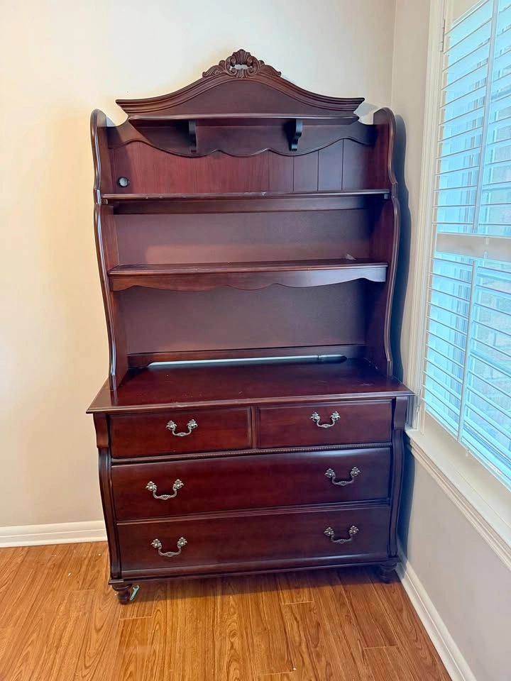 Beautiful vintage dark-wood dresser with removable hutch