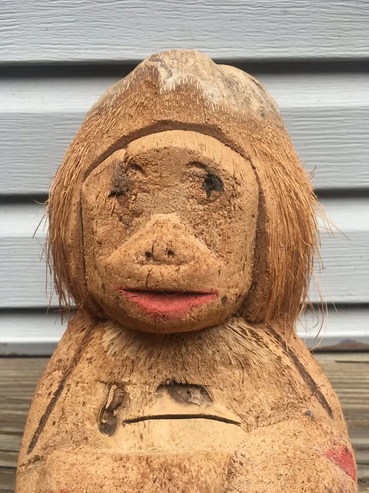 Vintage Hand Carved Coconut Figure Folk Art - 6 x 10 Inches image indicator(2)