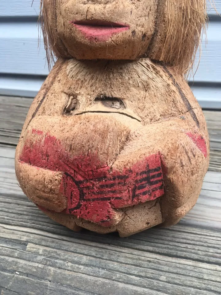 Vintage Hand Carved Coconut Figure Folk Art - 6 x 10 Inches image indicator(3)