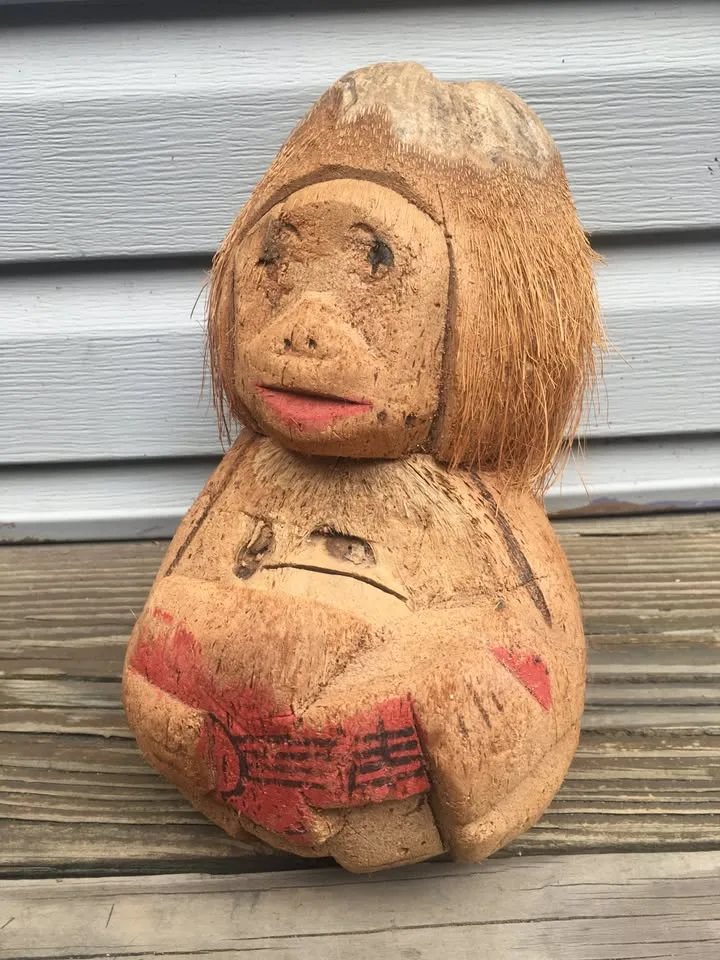 Vintage Hand Carved Coconut Figure Folk Art - 6 x 10 Inches image indicator(4)