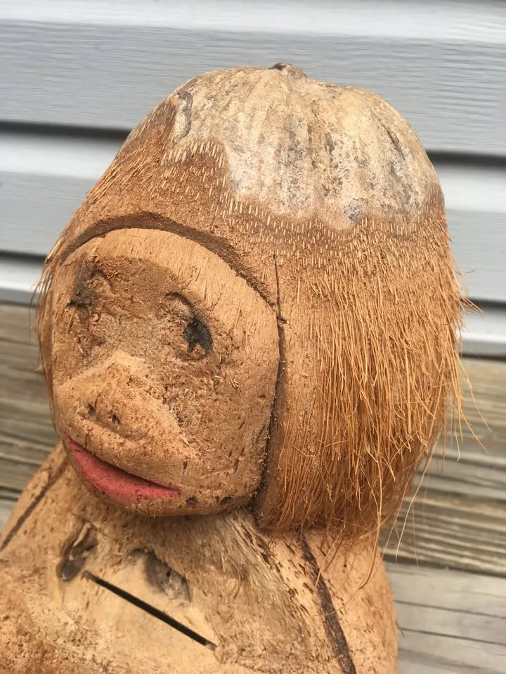 Vintage Hand Carved Coconut Figure Folk Art - 6 x 10 Inches image indicator(5)