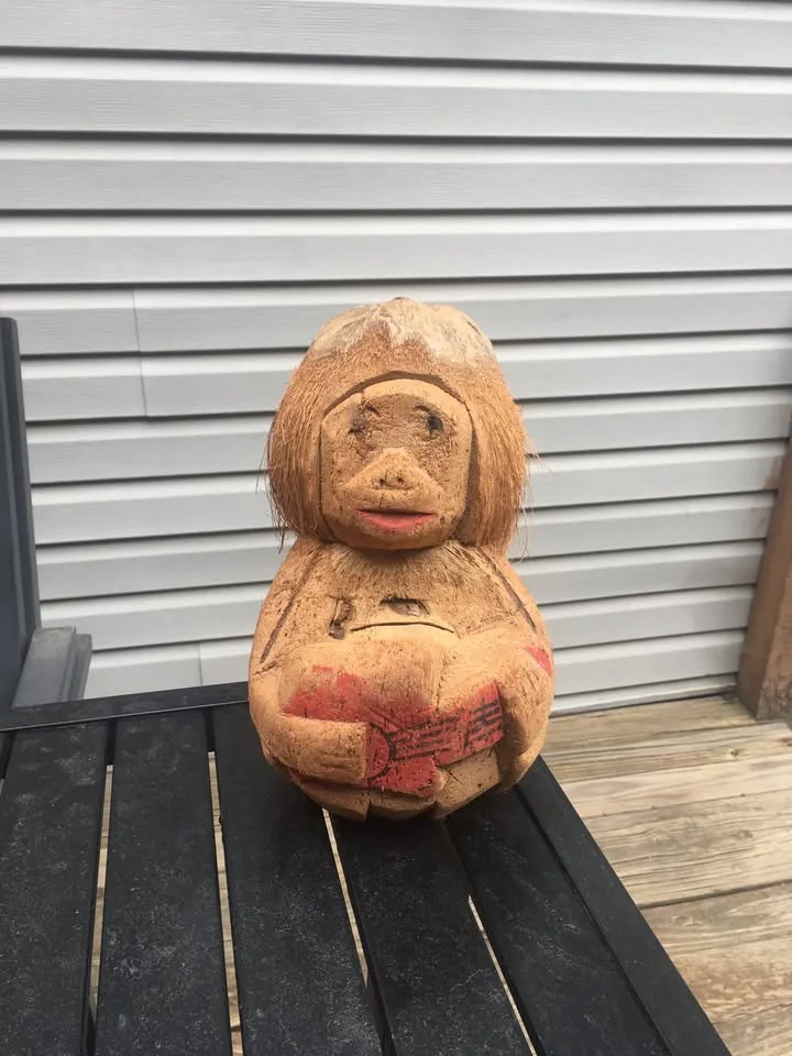 Vintage Hand Carved Coconut Figure Folk Art - 6 x 10 Inches image indicator(6)