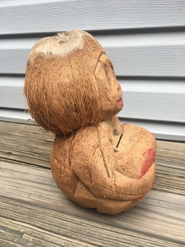 Vintage Hand Carved Coconut Figure Folk Art - 6 x 10 Inches image indicator(7)
