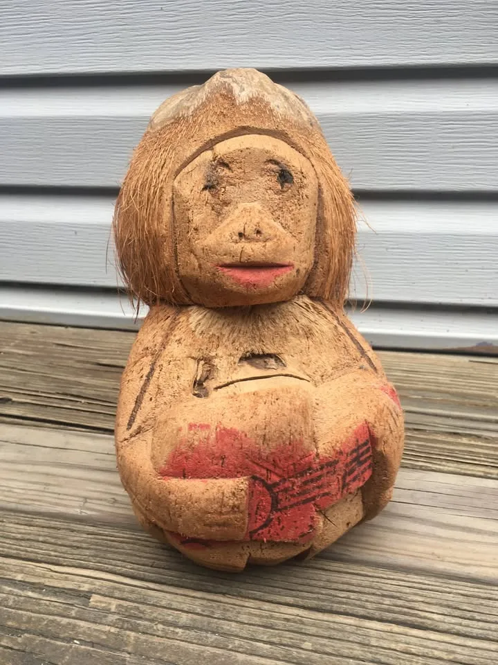 Vintage Hand Carved Coconut Figure Folk Art - 6 x 10 Inches image indicator(9)