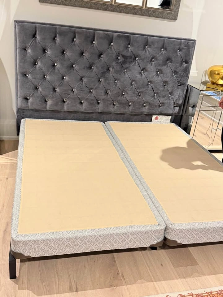 King Tufted Headboard with Bed Frame and Box Springs