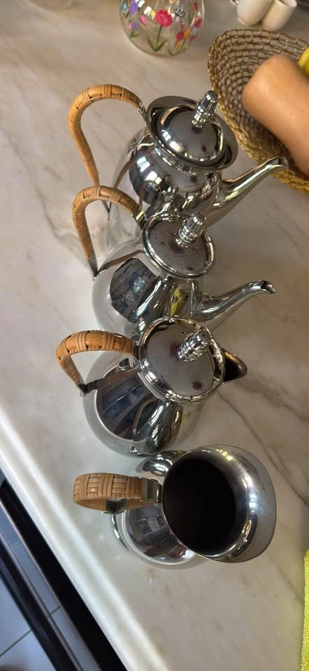 Stainless Steel Tea & Coffee Serving Set – Woven Handles - photo 3