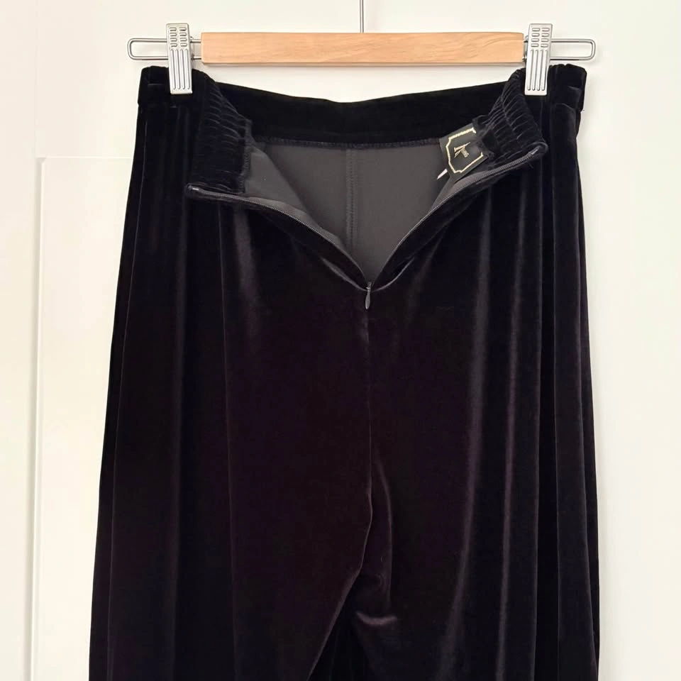 Vintage Black Velvet Stretchy Straight Leg Pants Size Small - photo 5