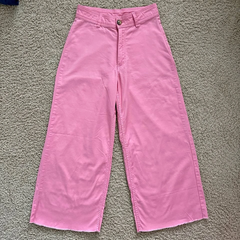 Billabong Free Fall Pink Wide Leg Raw Hem Pants Size 26