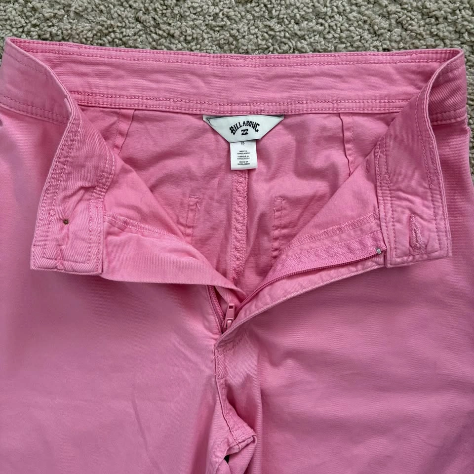 Billabong Free Fall Pink Wide Leg Raw Hem Pants Size 26 - photo 5