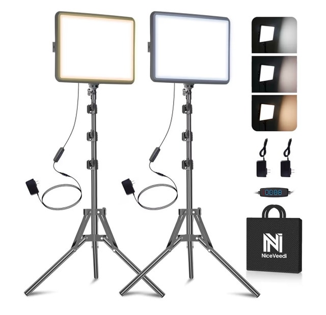 NiceVeedi 2-Pack LED Video Light Kit with Tripods