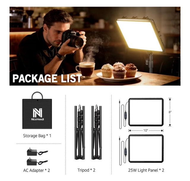 NiceVeedi 2-Pack LED Video Light Kit with Tripods - photo 4
