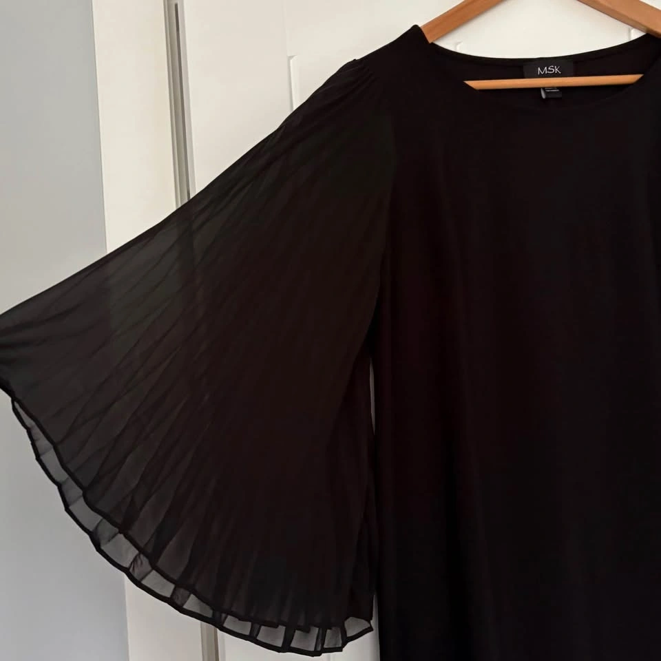MSK Black Shift Dress with Sheer Pleated Bell Sleeves Medium - photo 2