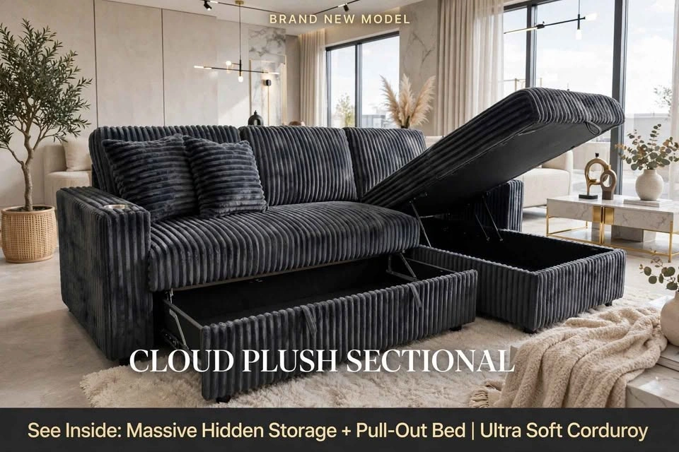 Luxury Plush Corduroy Sectional with Storage & Cup Holders - photo 3