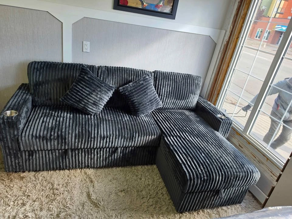 Luxury Plush Corduroy Sectional with Storage & Cup Holders - photo 4