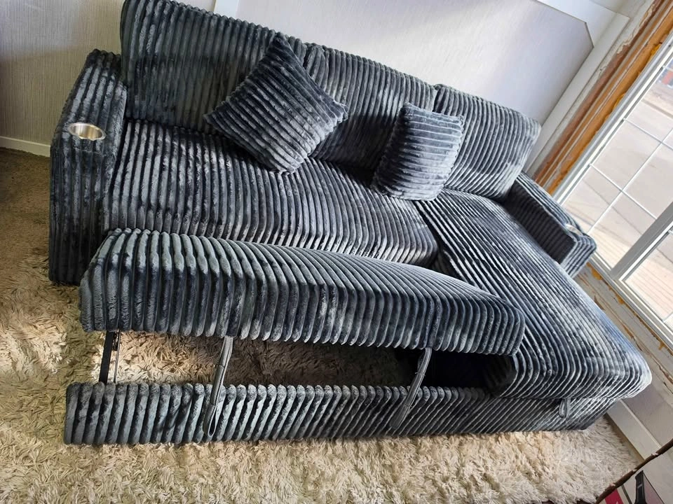 Luxury Plush Corduroy Sectional with Storage & Cup Holders - photo 5