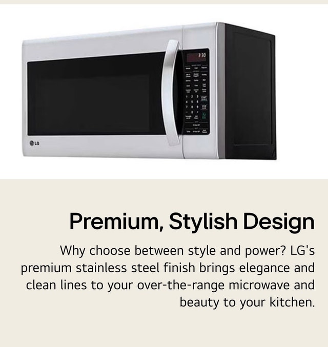 Brand New LG 1.7 cu ft Over-the-Range EasyClean Microwave Oven