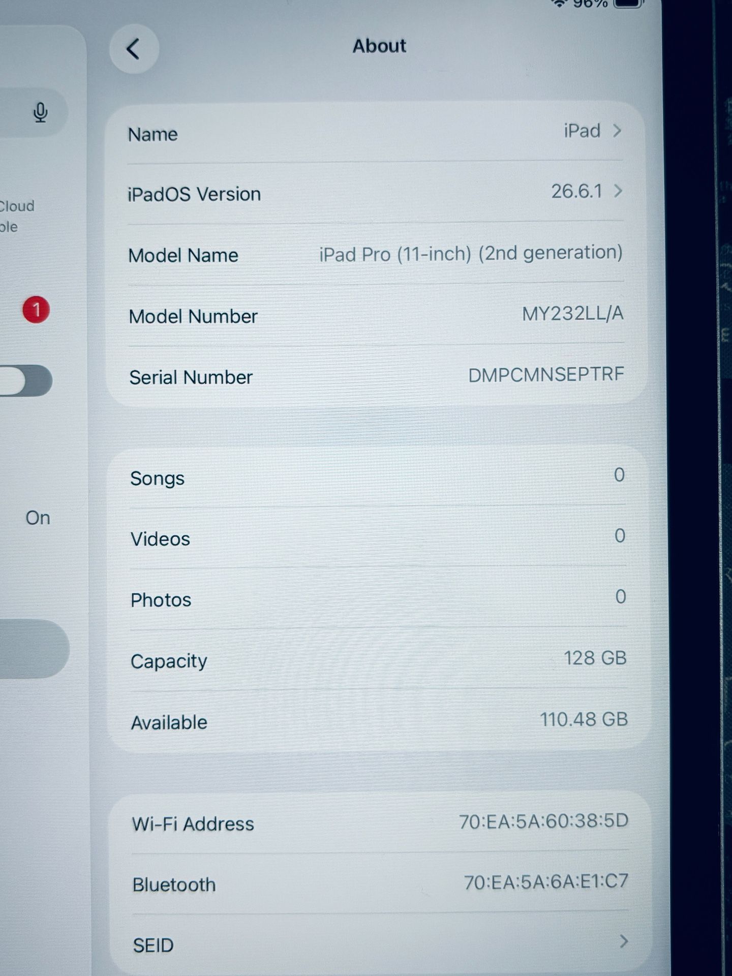 APPLE IPAD PRO 11” 2nd Gen 128GB Fully Functional - photo 3