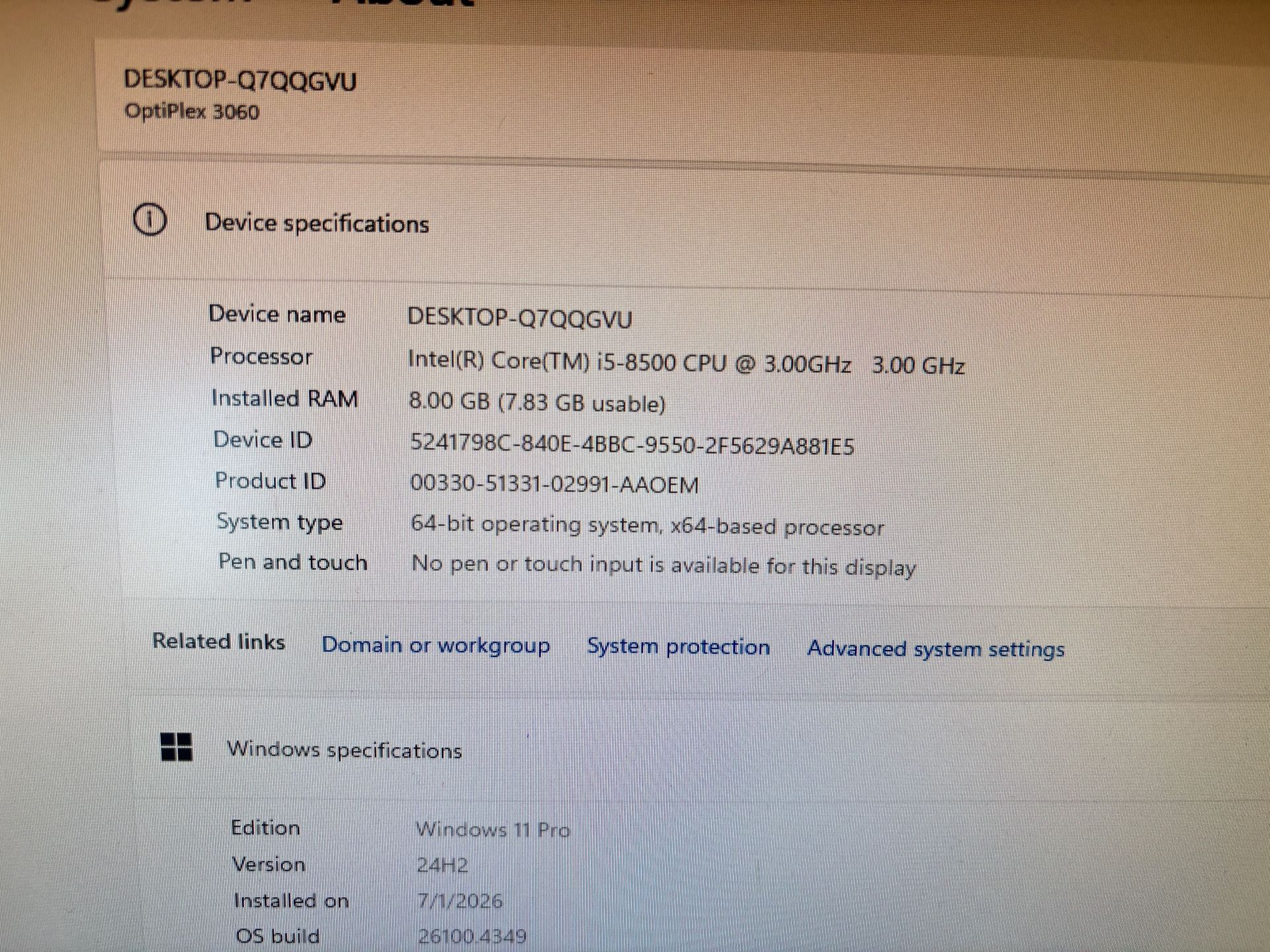 DELL OPTIPLEX 3060 Core i5-8500 8GB 128GB SSD Windows 11 Pro - photo 2