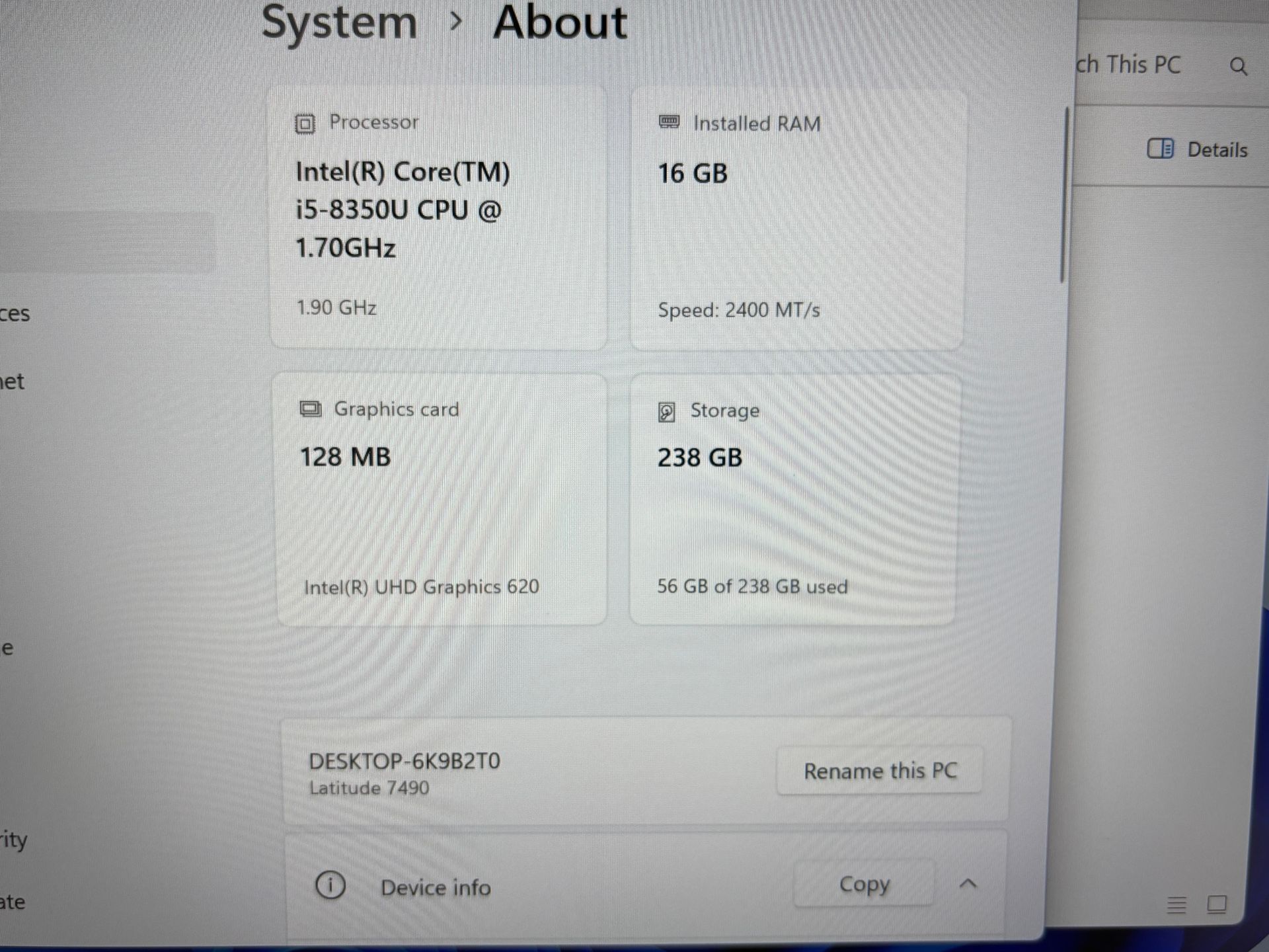 DELL LATITUDE 7490 14” i5-8350U 16GB RAM 256GB SSD Touch - photo 4