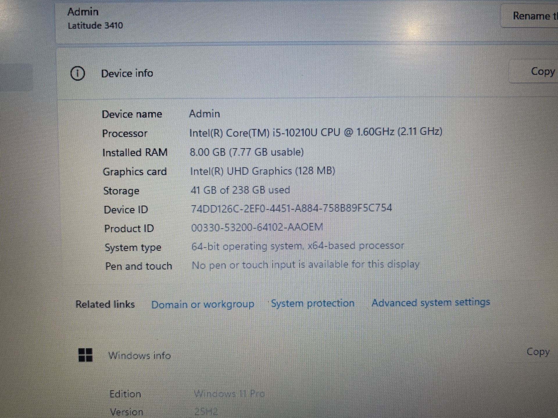DELL LATITUDE 3410 14” Core i5-10210u 8GB 256GB SSD Win 11 - photo 3