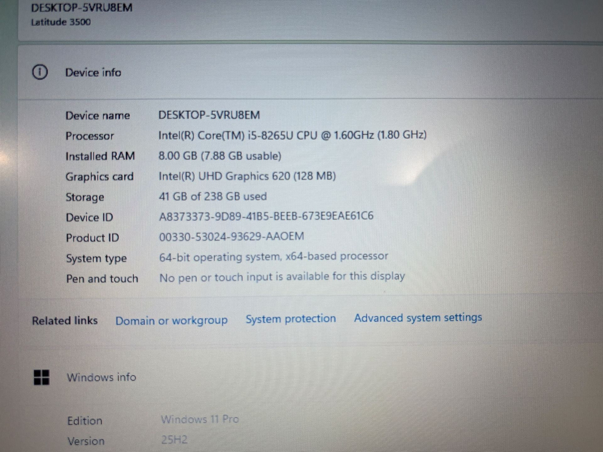 DELL LATITUDE 3500 15.6” Core i5-8265U 8GB 256GB Windows 11 - photo 2