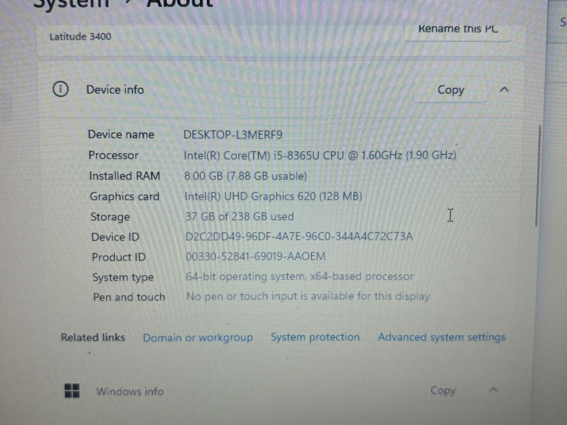 DELL LATITUDE 3400 Core i5-8365U 1.90Ghz 8GB 256GB SSD - photo 2