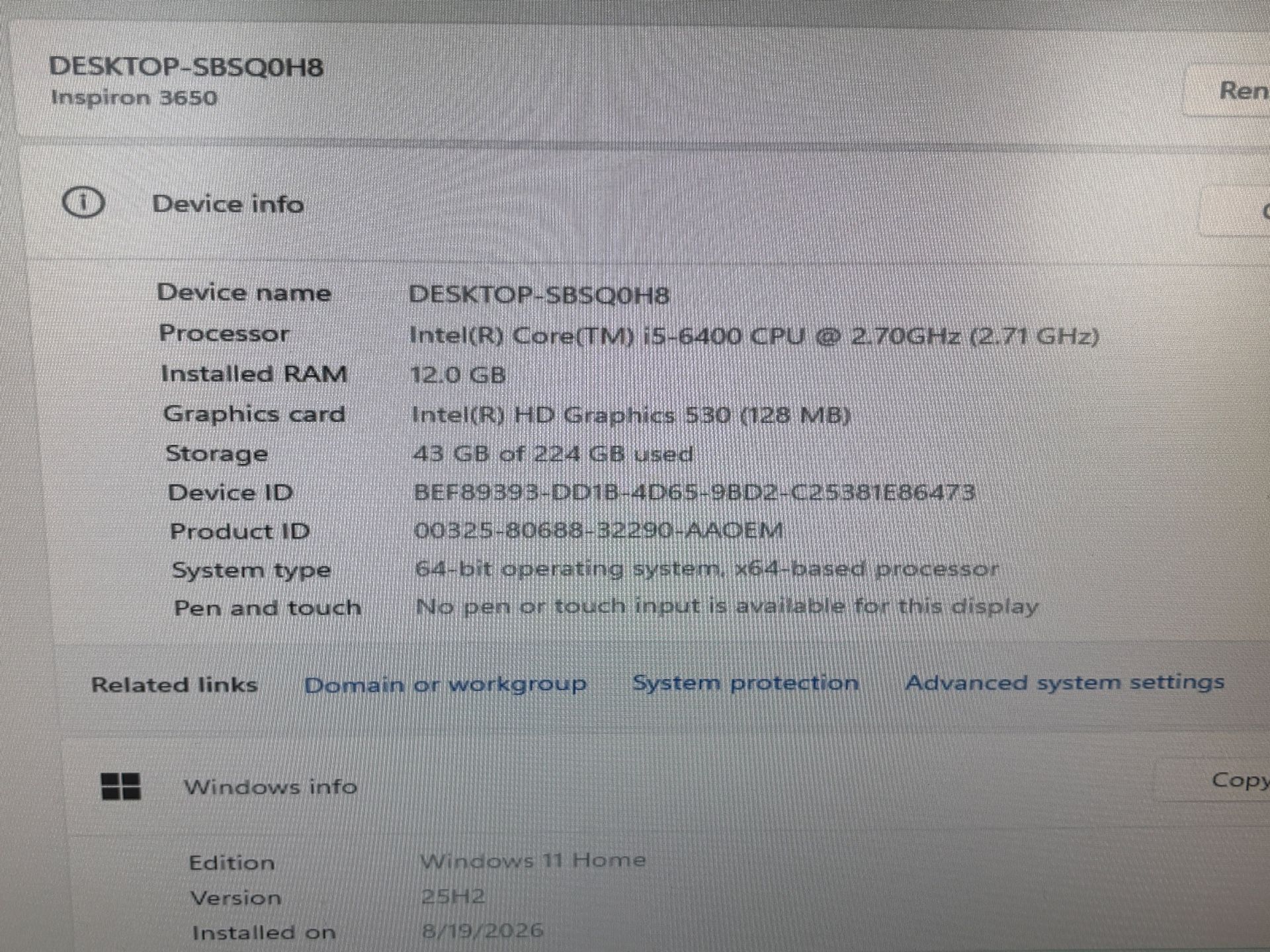 DELL INSPIRON 3650 PC Core i5-6400 2.70Ghz 12GB 256GB SSD - photo 4