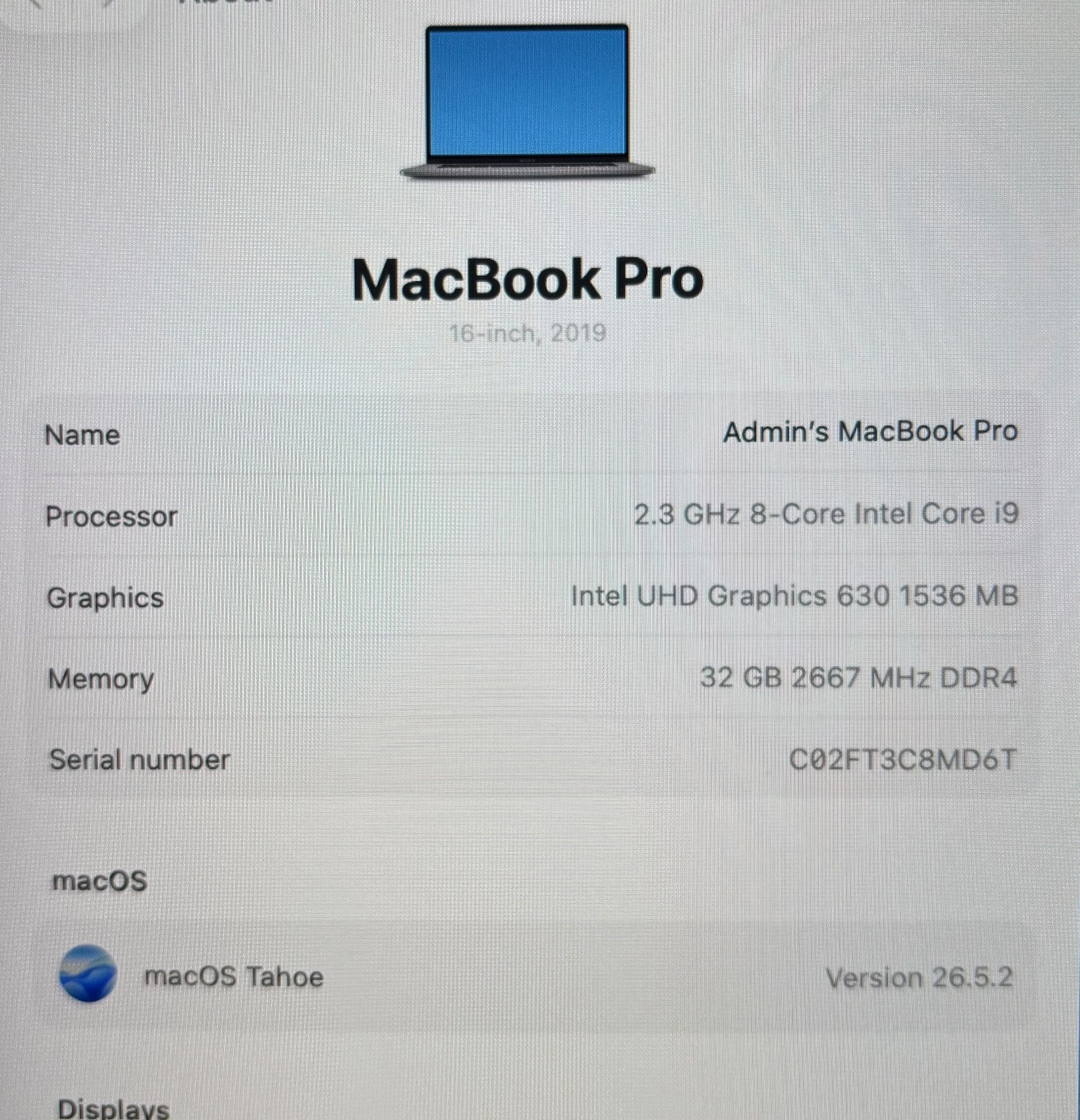 Apple MacBook Pro 16” 2019 TouchBar Core i9 32GB RAM 1TB - photo 5