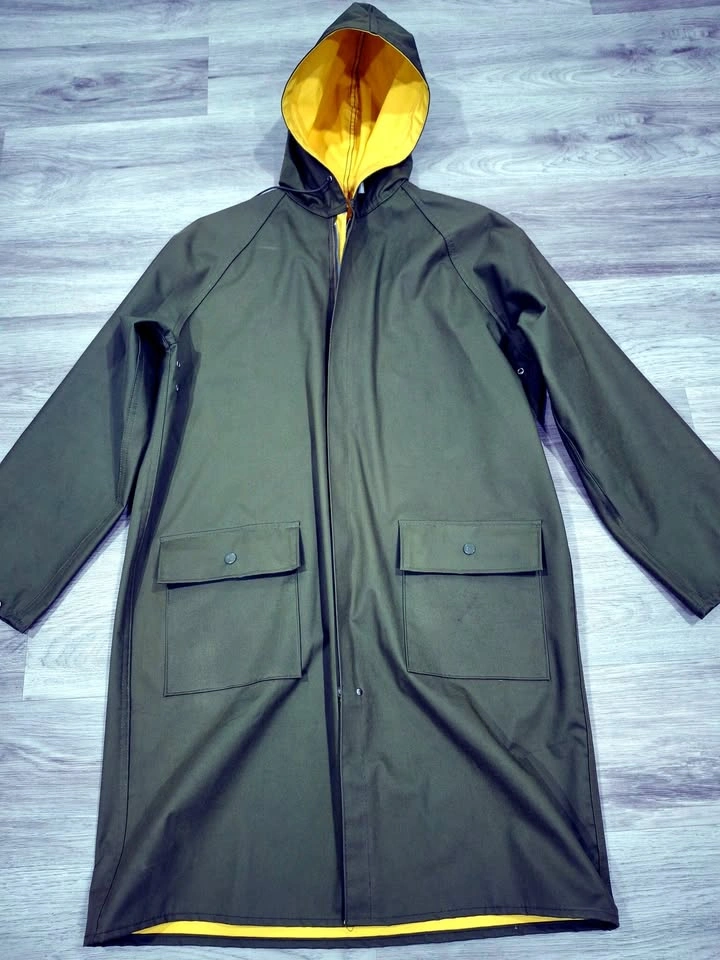 Men's Vintage JEMCO Reversible Raincoat — Olive/Yellow, Size S - photo 2