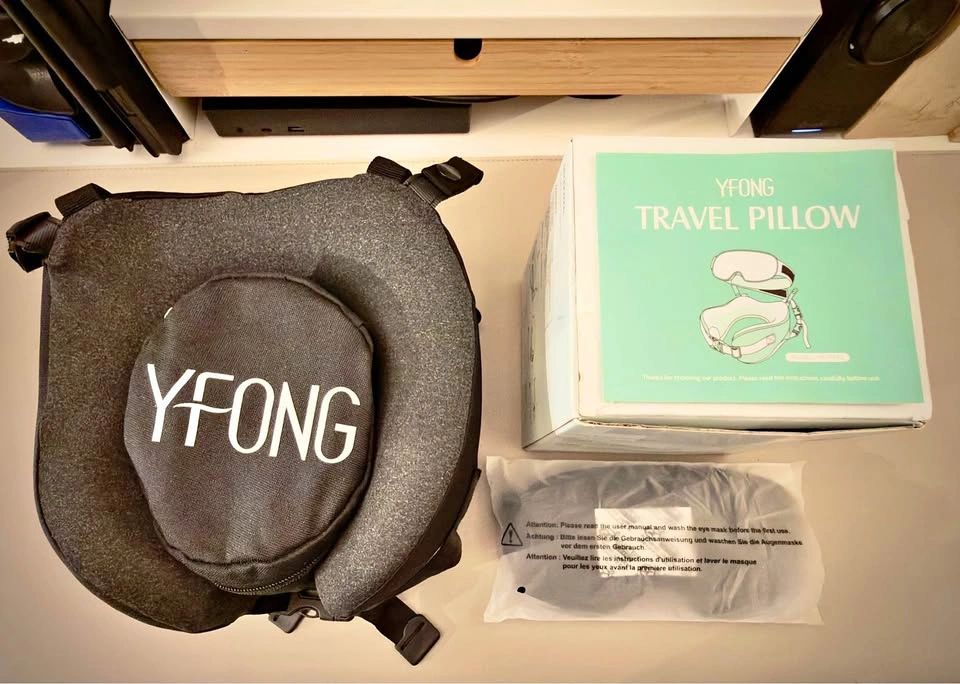 Ergonomic Flight Travel Pillow + Sleep Mask Set (Black)