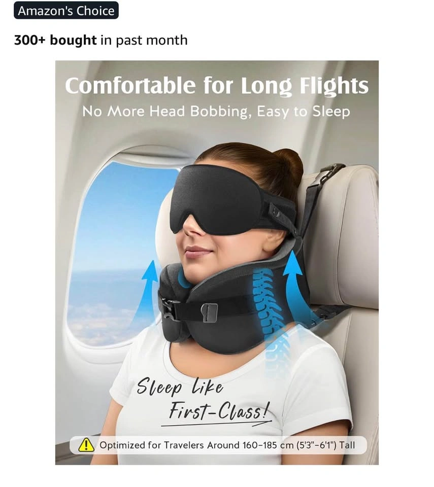 Ergonomic Flight Travel Pillow + Sleep Mask Set (Black) - photo 3