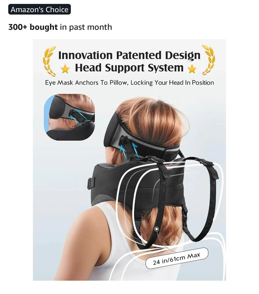 Ergonomic Flight Travel Pillow + Sleep Mask Set (Black) - photo 4