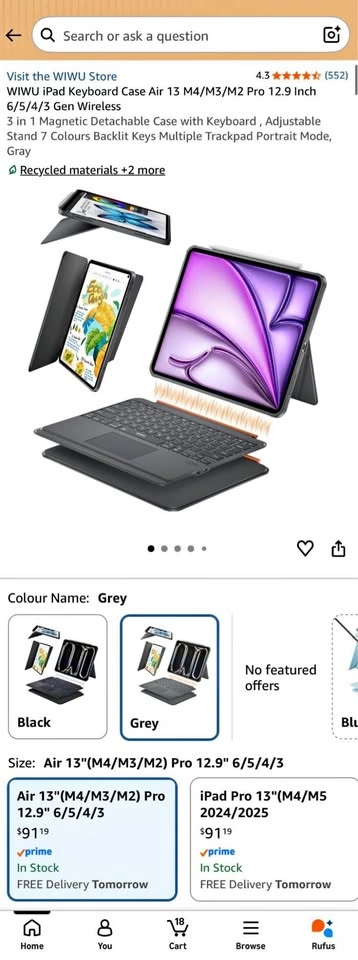 iPad Magnetic Keyboard Case w/Backlit Keys (Gray)