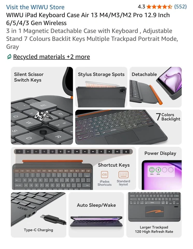 iPad Magnetic Keyboard Case w/Backlit Keys (Gray) - photo 3