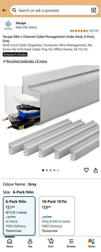 NEW Cable Management Under Desk (94in., 6 pcs.)