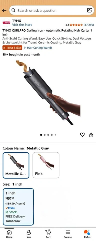 TYMO CURLPRO Automatic Rotating Curling Iron 1” (Metallic Gray)