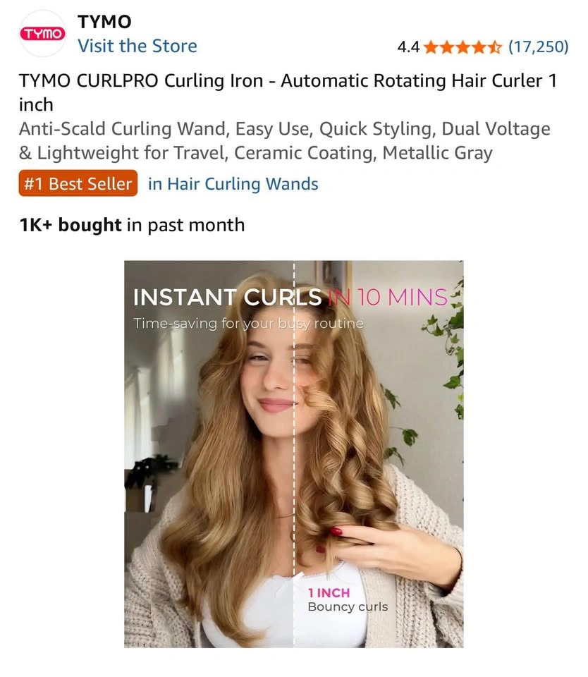 TYMO CURLPRO Automatic Rotating Curling Iron 1” (Metallic Gray) - photo 2