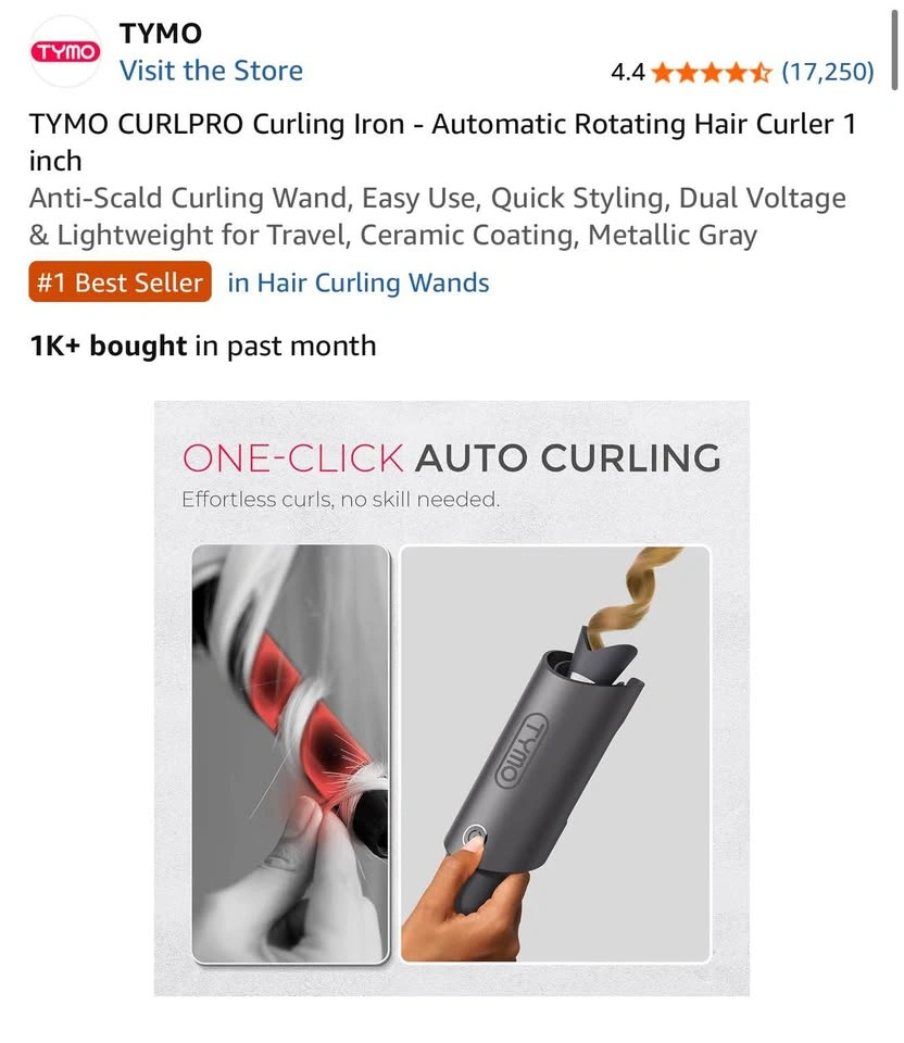 TYMO CURLPRO Automatic Rotating Curling Iron 1” (Metallic Gray) - photo 3
