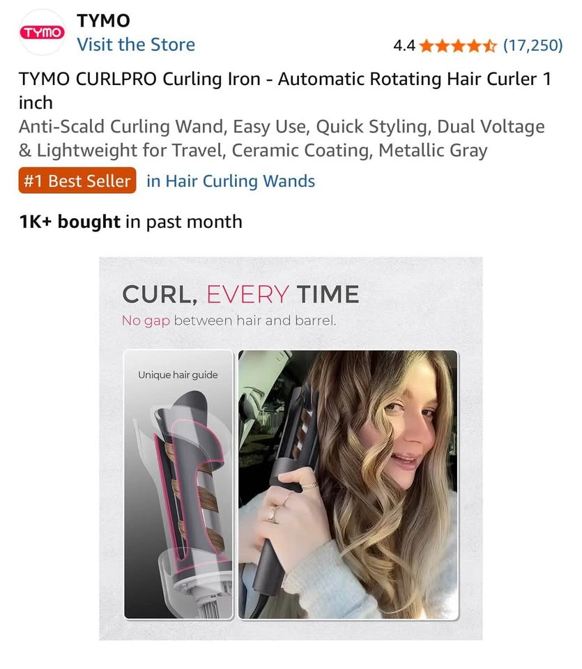 TYMO CURLPRO Automatic Rotating Curling Iron 1” (Metallic Gray) - photo 4
